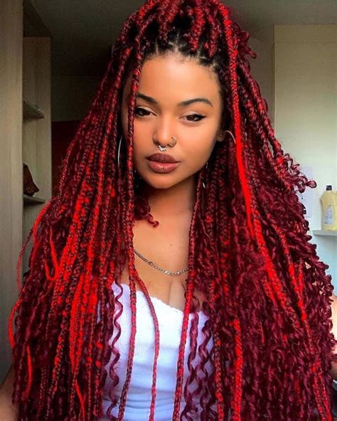 51 Red Box Braids Hairstyles That You Can Do On Your Own